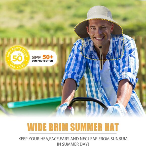 Outdoor Sun Hat for Men with 50+ UPF Protection Safari Cap Wide Brim Fishing Hat - Picture 5 of 7